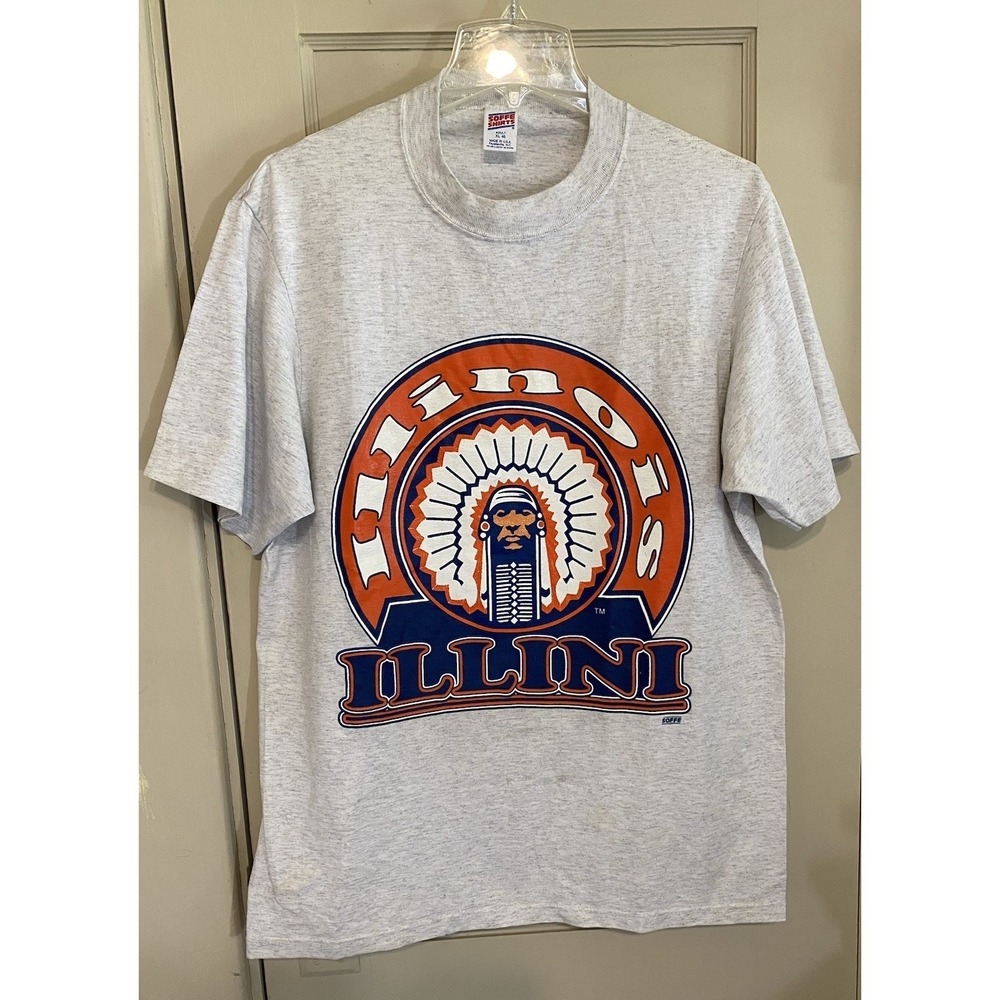 Vtg Illinois Fighting Illini Shirt, Chief Illiniwek Soffe XL Single Stitch 90s